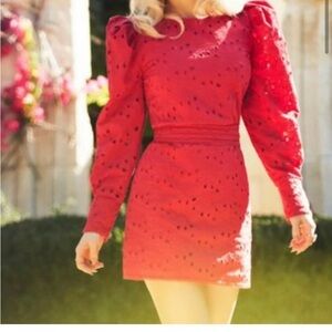 HAPPY NATURE Red Party Mini Dress, Dinner Drinks Brunch, Size 12, Linen Blend